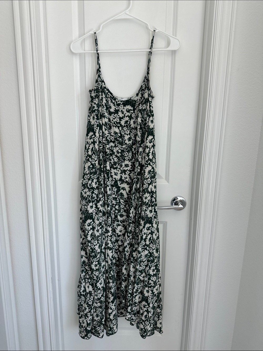 Ces Femme Green and White Floral Spaghetti-Strap Maxi Dress